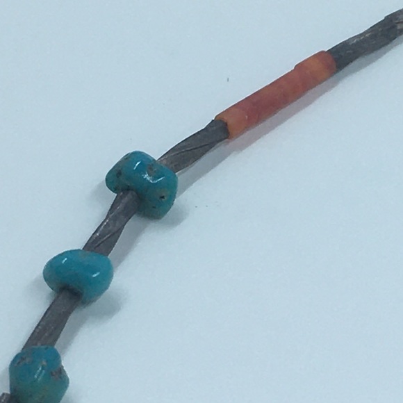 .925 Sterling Turquoise & Coral Liquid Silver Necklace - Picture 4 of 9